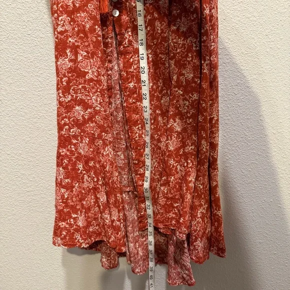 Cynthia Rowley Boho Maxi Skirt Red Floral Button Front Tassel High Waist M - Picture 8 of 9